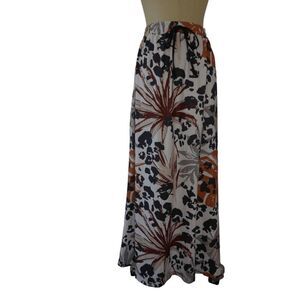 Women's Boho Floral Print Maxi Skirt XL Drawstring Waist Flowy 40" Long